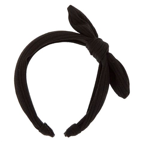 Ribbed Knotted Bow Headband Black Claires Us