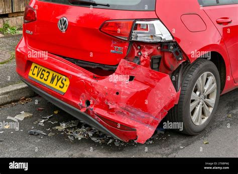 Pontypridd Wales 28 October 2023 Rear Of A Vw Golf Car Damaged In A