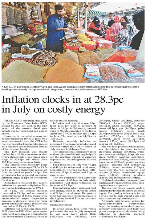 Dawn Epaper Aug Inflation Clocks In At Pc In July On