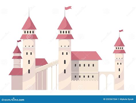 Medieval Princess Pink Castle With Towers And Flags Isolated Icon