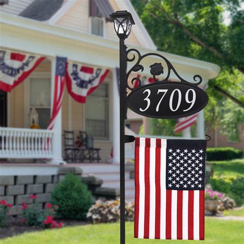 Park Place Reflective Address Sign With Flag And Led Solar Light Address America