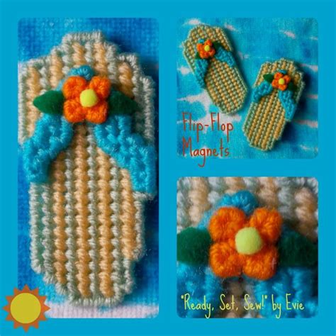 Plastic Canvas Summer Flip Flop Magnets Set Of 2 Plastic Canvas Crafts Plastic Canvas