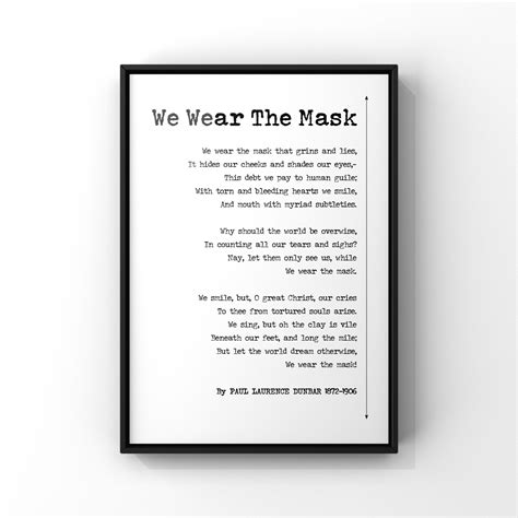 We Wear The Mask Poem By Paul Laurence Dunbar Poster Print | Etsy