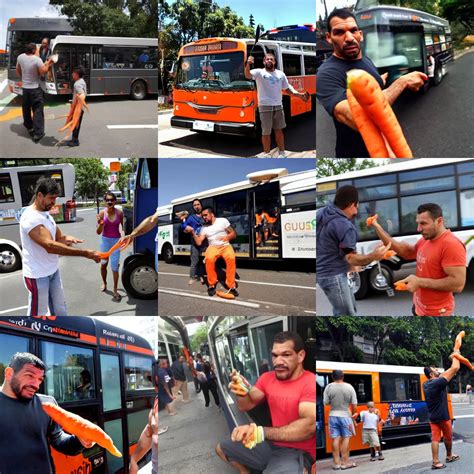 Antonio Rodrigo Nogueira Holds A Carrot Up To A Bus Stable Diffusion