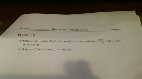 Solved Your Name Math 1910 002 Practice Test Two Problem Chegg