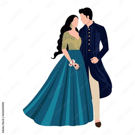 Vector vector cute indian couple cartoon in traditional dress posing ...