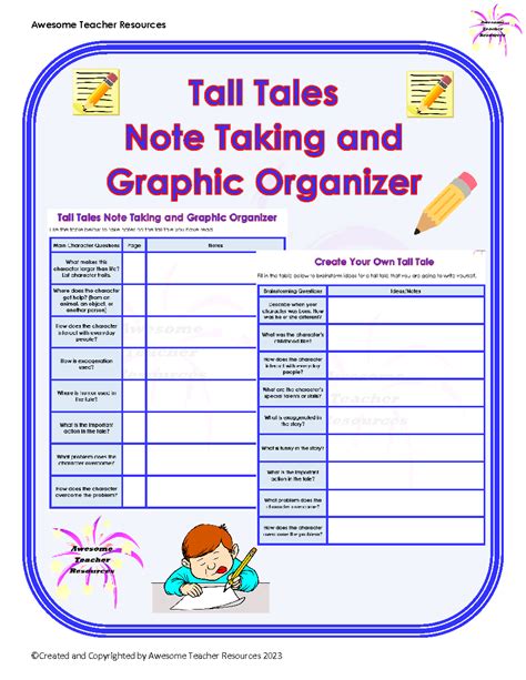 Tall Tales Note Taking And Graphic Organizer Graphic Organizers List Of Transition Words