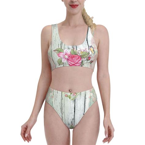 Adobk Vintage Wood With Floral Print Women High Waisted Bikini Set