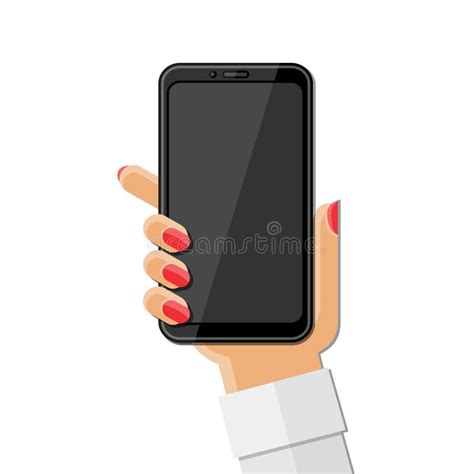 Woman`s Hand Holding Smartphone Stock Vector Illustration Of Female