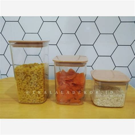 Jual Toples Plastik Aesthetic Murah Toples Bening Tutup Coklat Serat