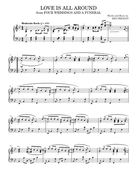 Love Is All Around Sheet Music For Piano By The Troggs Wet Wet Wet