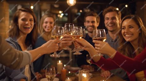 Premium Ai Image A Happy Group Of Friends Raising Their Glasses In A Toast Generative Ai