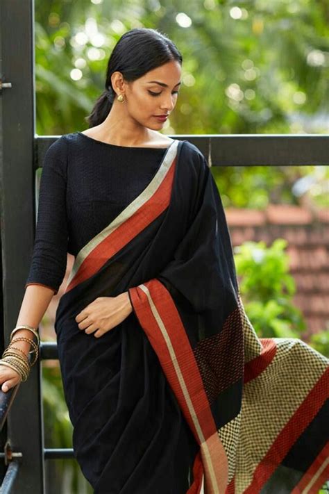 Black Cotton Saree Cotton Blouse Design Black Cotton Saree Blouse