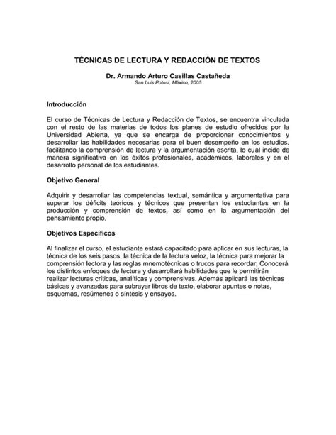 T Cnicas De Lectura Y Redacci N De Textos Pdf