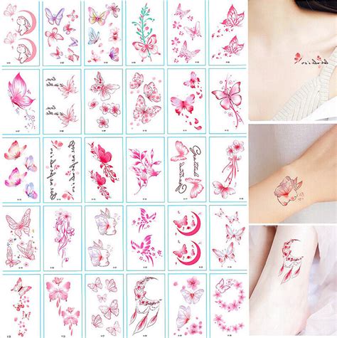 30Sheet Entfernbar Wasserfest 3D Schmetterling Blumen Tattoos Sticker