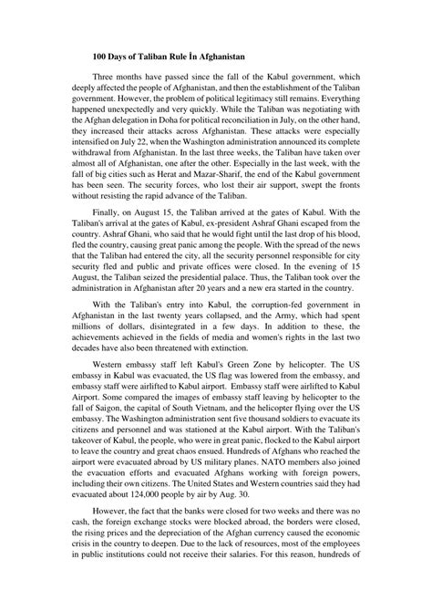 (PDF) 100 Days of Taliban Rule İn Afghanistan