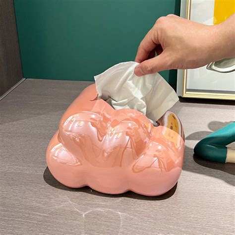 Cloud Tissue Box Ceramic Pink Green Colors Apollobox