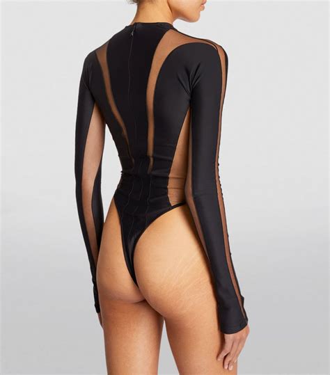 Womens Mugler Black Mesh Insert Bodysuit Harrods UK