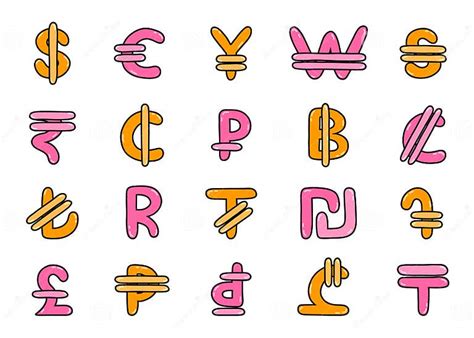 Set Of International Currency Symbols Cute Hand Drawn Vector