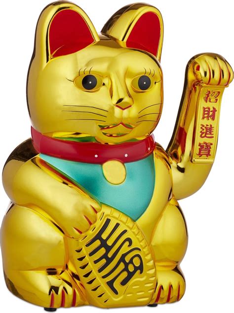 Relaxdays Zwaaiende Kat Goud XXL Maneki Neko Gelukskat