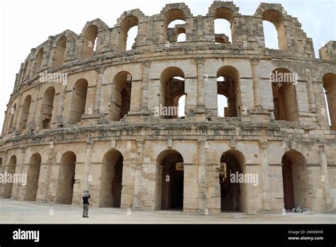 Tourist At The Roman Amphitheatre Of El Jem In Tunisia Stock Photo Alamy