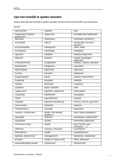 22 23 Taalzorg Lijst Moeilijk Te Spellen Woorden Lijst Met Moeilijk