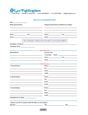 Fillable Online New Account Information Sheet Fax Email Print PdfFiller