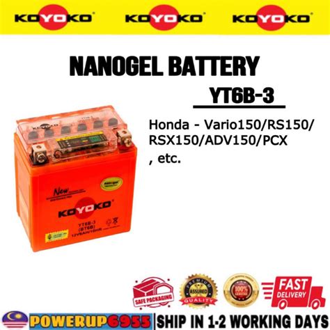 YT6B 3 BT6B YT6B KOYOKO NANOGEL BATTERY ADV 150 PCX RS150 RS 150 RSX150