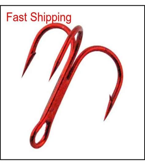 High Carbon Steel Treble Fishing Hooks Red Black Round Bent