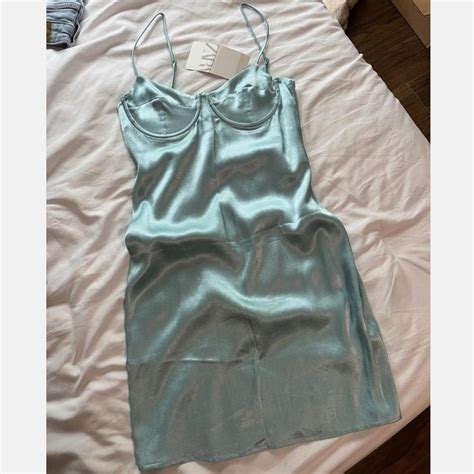 Zara Light Blue Silky Mini Corset Dress New With Depop