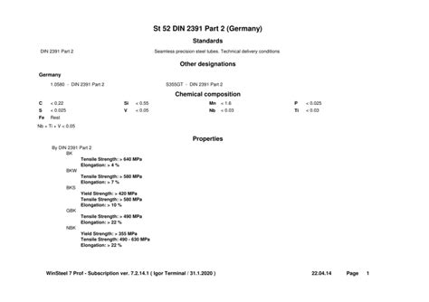 St 52 DIN 2391-2 Steel Specs: Composition & Properties