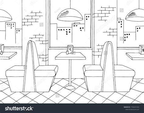 Cafe Interior Graphic Black White Sketch Stock Vector Royalty Free