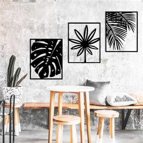 Kit 3 Quadros Decorativos Folhas Mdf Vazado Preto Shopee Brasil