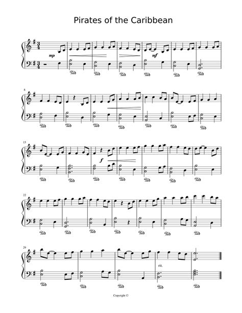 Pirates Of The Caribbean Easy Piano Sheet Music For Piano Solo