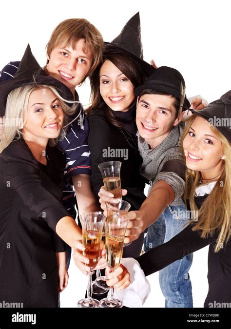 Group young people on party. Halloween Stock Photo - Alamy