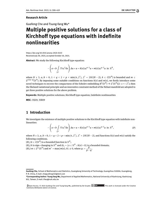 Pdf Multiple Positive Solutions For A Class Of Kirchhoff Type