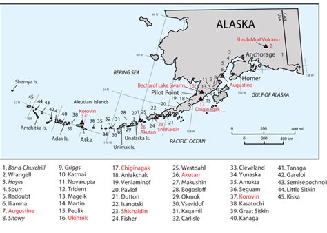 a. Location of historically active volcanoes in Alaska and place names ...