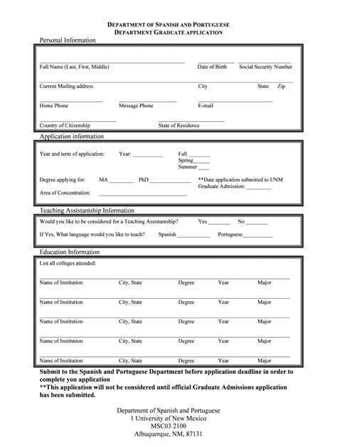 Fillable Online Spanport Unm Department Graduate Application Spanish