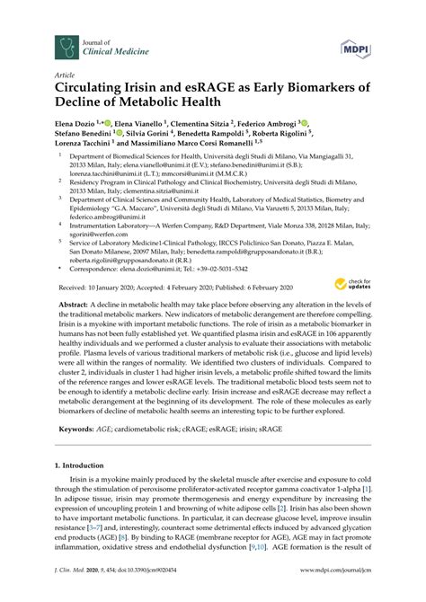 PDF Circulating Irisin Level As An Early Biomarker Of Decline Of