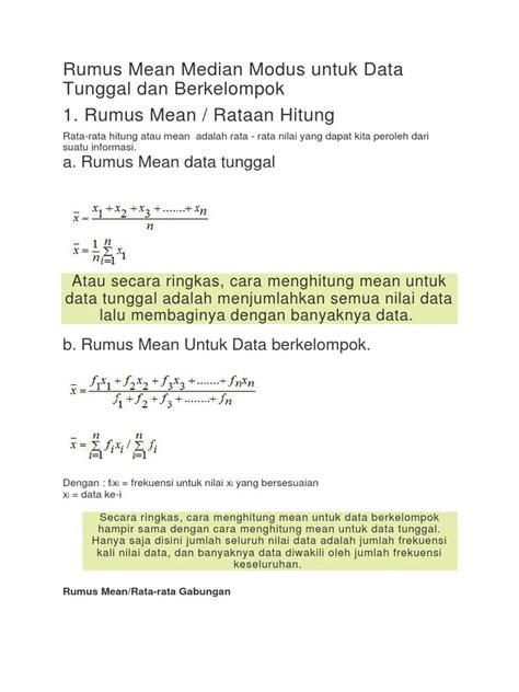 Rumus Mean Median Modus Data Tunggal Dan Berkelompok Excel Dan Rumus Kimia