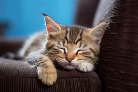 Premium AI Image | Close up shot of cute kitten sleeping on the sofa