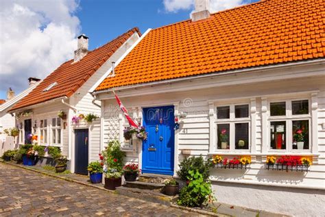 Typical White Old Wooden Homes In Stavanger Editorial Stock Image