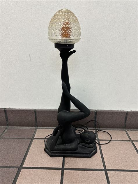 Art Deco Style Nude Lady Sculpture With Globe Black Table Lamp Ebay