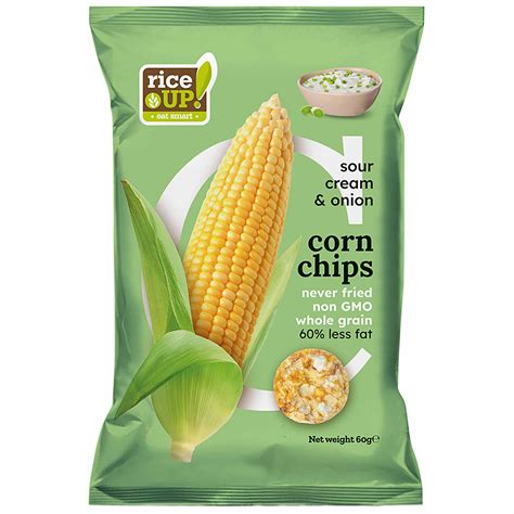 Riceup Popped Yellow Corn Chips Sour Cream And Onion 60g Riceup