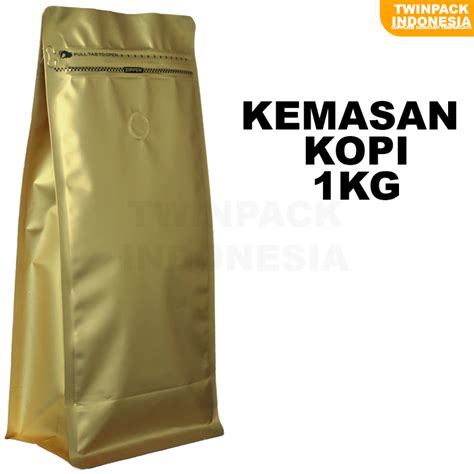 Jual Kemasan Kopi 1 Kg Ziplock Emas Flat Bottom Packaging Valve