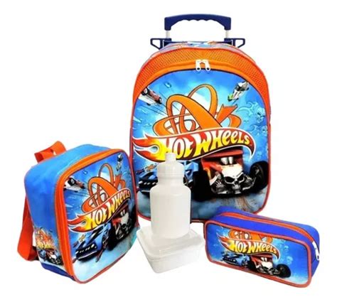 Kit Mochila Infantil Escolar Hot Wheels Rodinhas Tam M F5 Frete grátis
