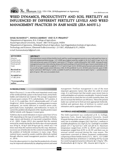 PDF PRODUCTIVITY AND SOIL FERTILITY INFLUENCED BY DIFFERENT FERTILITY