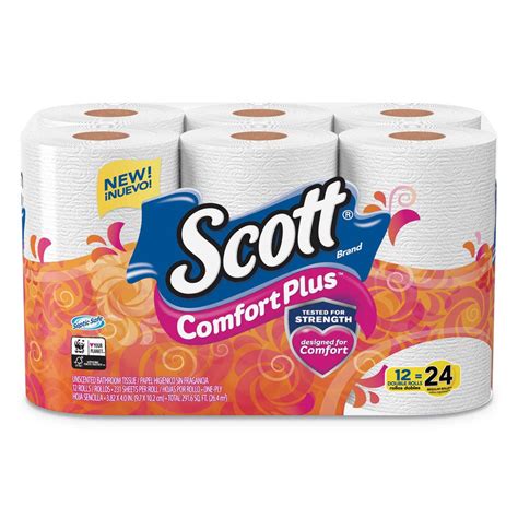 Scott Comfortplus Toilet Paper Double Roll Bath Tissue Septic Safe 1 Ply White 231 Sheets