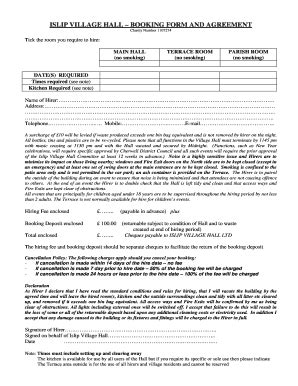 Fillable Online Islip Org ISLIP VILLAGE HALL BOOKING FORM AND AGREEMENT