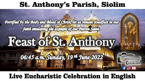 Feast Of St Anthony English Mass Live At Am Th June St